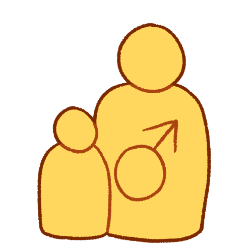 A simple emoji yellow figure, with a smaller emoji yellow figure on the left side of them.